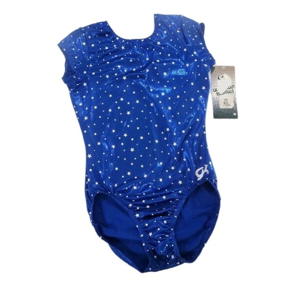 GK Elite VTG 90s Metallic Embellished Star SS Leotard Bodysuit AL Adult L Blue - Picture 1 of 16